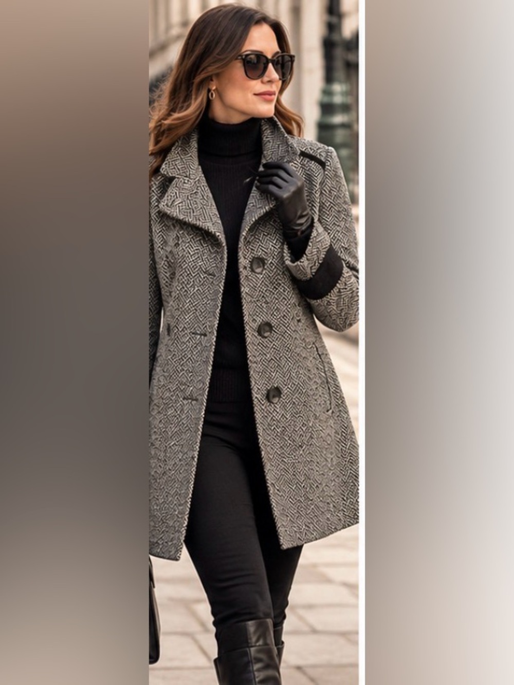 24” ptp Cleo Petite Wool Blend A-Line Coat – Size 14 Petite – Black & Ivory Herr - Picture 14 of 15